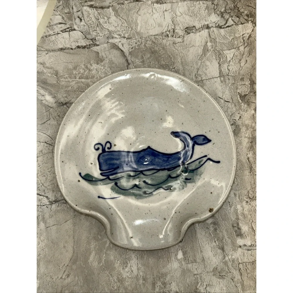 Great Bay Pottery Whale Spoon Rest Bowl Dish Signed Stoneware USA #751‎
